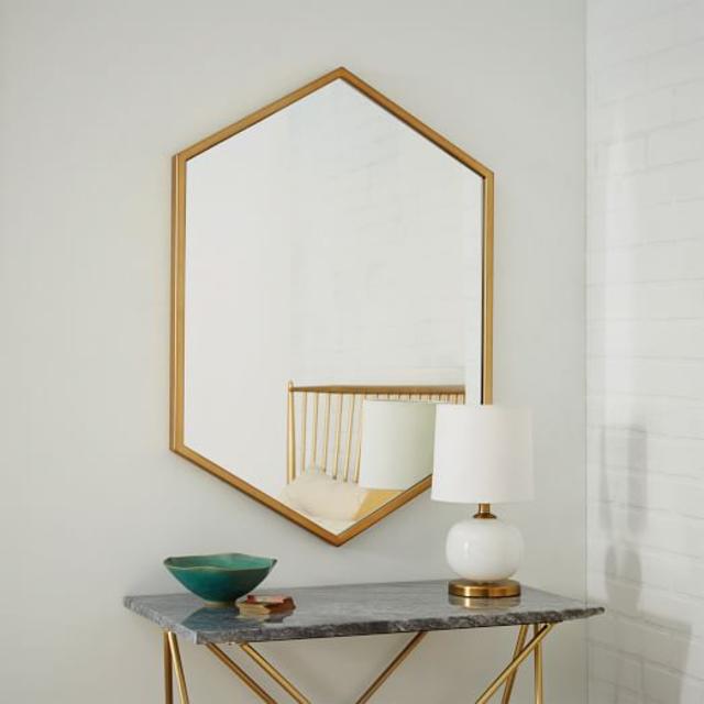 Metal Hexagon Framed Mirror - Antique Brass