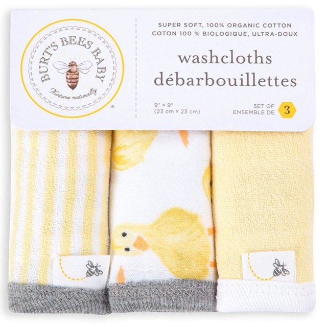 Burt's Bees Baby - Washcloths, Absorbent Knit Terry, Super Soft 100% Organic Cotton (Little Ducks, 3-Pack)