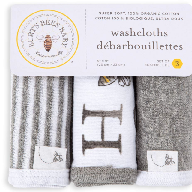 Burt's Bees Baby - Washcloths, Absorbent Knit Terry, Super Soft 100% Organic Cotton (A-Bee-C, 3-Pack)