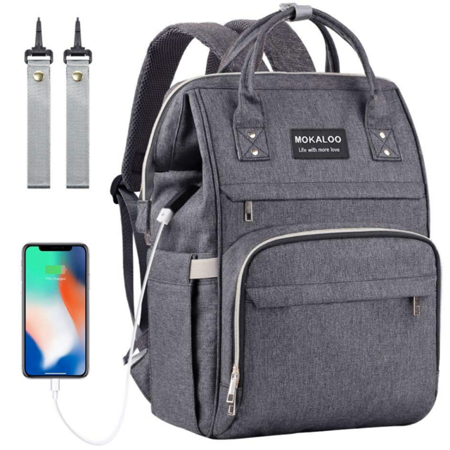 Diaper Bag Backpack, Mokaloo Large Baby Bag, Multi-functional Travel Back Pack, Waterproof Maternity Nappy Bag Changing Bags with Insulated Pockets Stroller Straps and Built-in USB Charging Port, Dark
