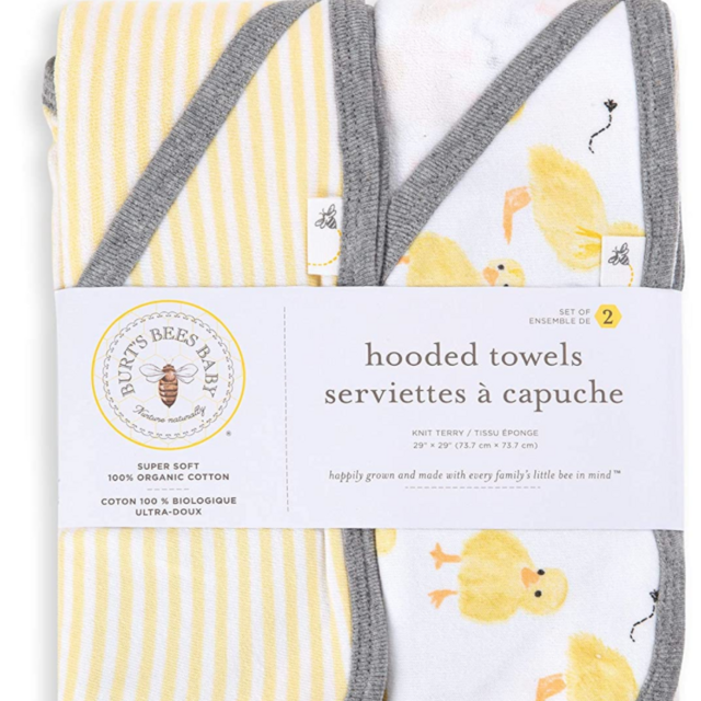 Burt's Bees Baby - Hooded Towels, Absorbent Knit Terry, Super Soft Single Ply, 100% Organic Cotton (Little Ducks, 2-Pack)