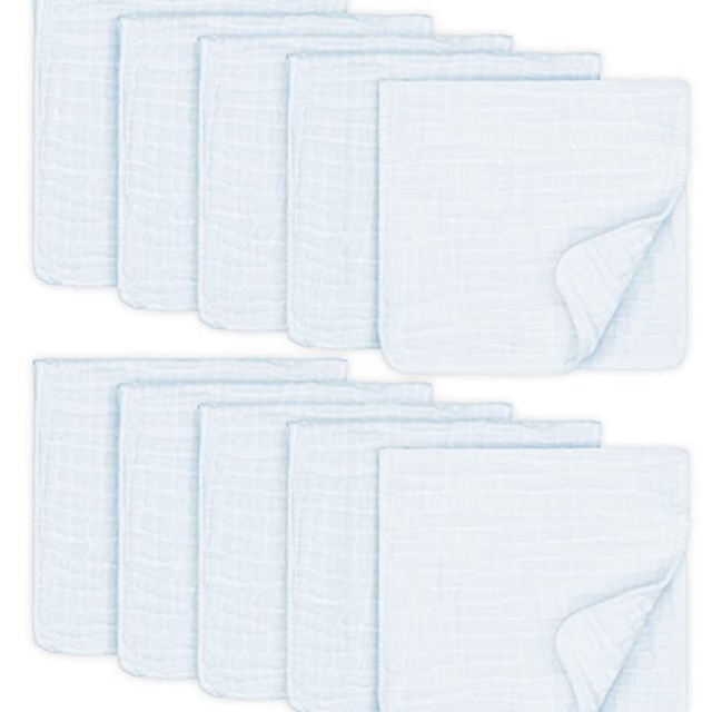 Muslin Burp Cloths 10 Pack Large 100% Cotton Hand Washcloths 6 Layers Extra Absorbent and Soft (White, Pack of 10)