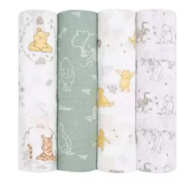 aden + anais essentials™ Disney® 4-Pack Winnie the Pooh Swaddle Blankets in White/Green