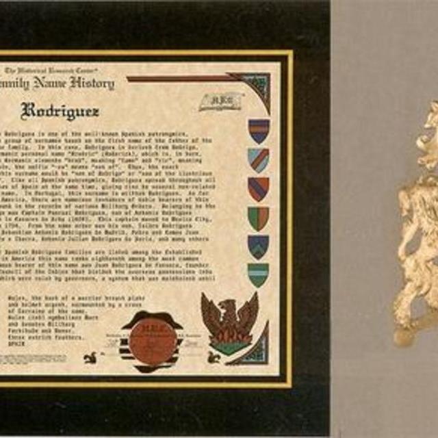 Embossed Coat of Arms and Family Name History: See note below