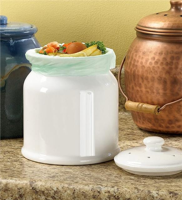 Leakproof, Odor-Free .9-Gallon White Ceramic Compost Crock with Replacement Filters