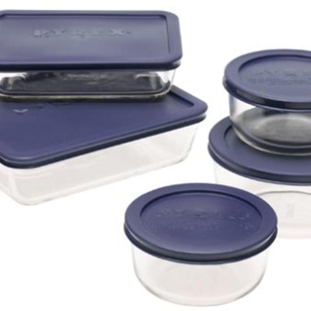 Pyrex Glass Storage 18-Piece Set, Clear with Blue Lids