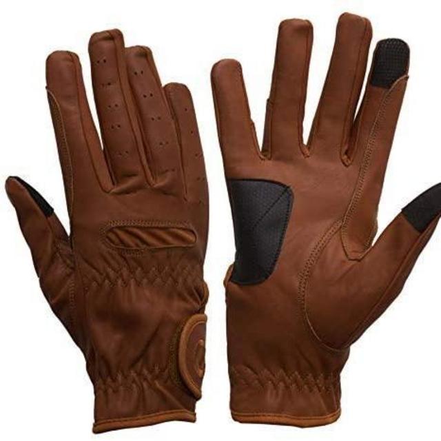 Leather Touchscreen Horse Riding Gloves (Tan, Small)