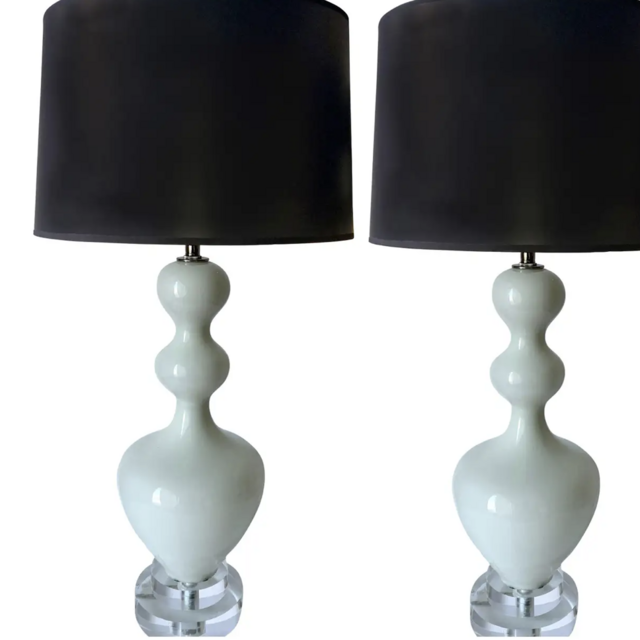 Pair of 1960s Italian Curvy White Blown Glass Lamps
