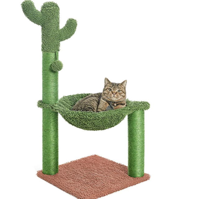 Catinsider 35 Inches Cactus Cat Tree with Hammock and Full Wrapped Sisal Scratching Post for Cats Brown Large