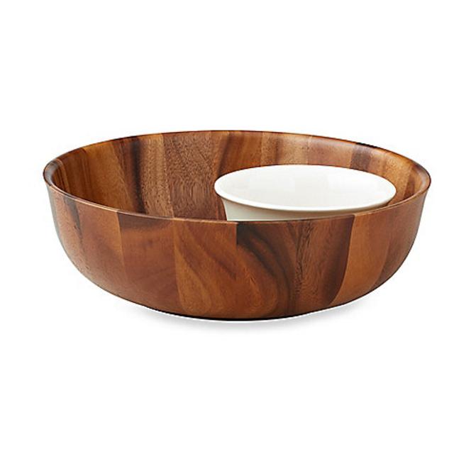 B. Smith 13-Inch Tulip Wood Chip and Dip Bowl