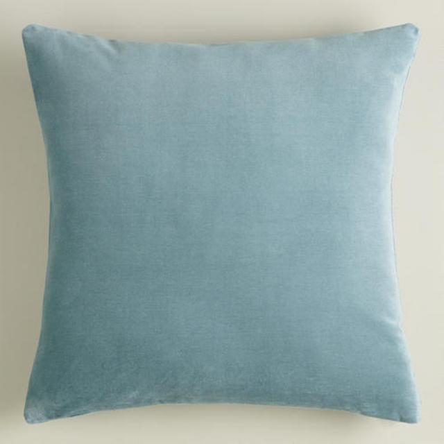 Steel Blue Velvet Throw Pillow