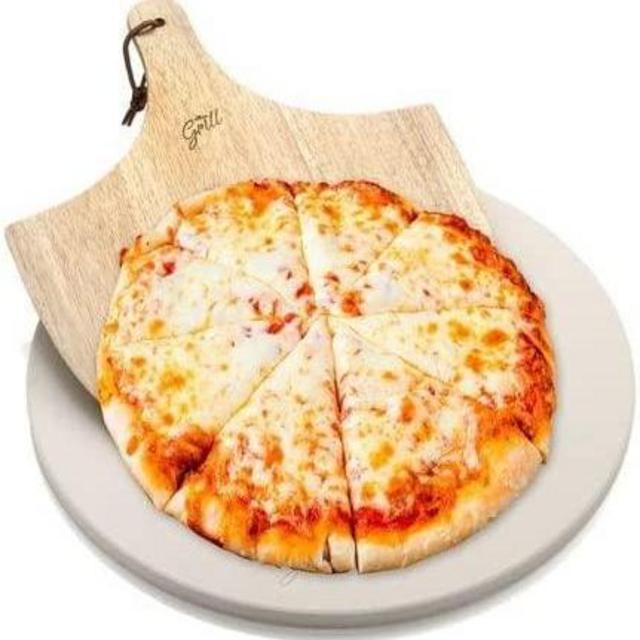 HANS GRILL PIZZA STONE | Circular Pizza Stone For Oven Baking & BBQ Grilling With Free Wooden Peel | Extra Large Round Round 15" Inches Diameter (38CM) Durable Cordierite Cooking Stone.