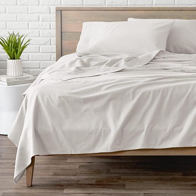 Bare Home Flannel Sheet Set 100% Cotton, Velvety Soft Heavyweight - Double Brushed Flannel - Deep Pocket (King, White)