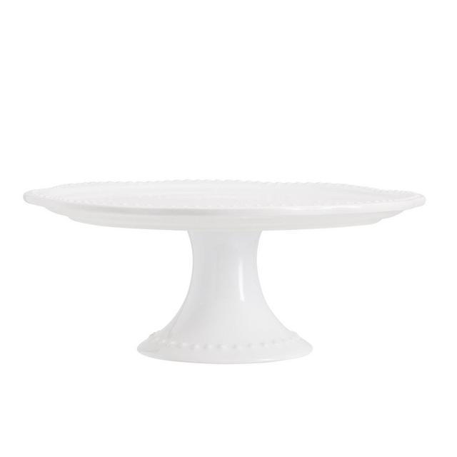 Emma Beaded Stoneware Cake Stand-True White