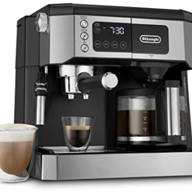 De'Longhi All-in-One Combination Coffee Maker & Espresso Machine + Advanced Adjustable Milk Frother for Cappuccino & Latte + Glass Coffee Pot 10-Cup, COM532M