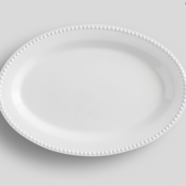 Emma Beaded Stoneware Oval Serving Platter- TRUE WHITE