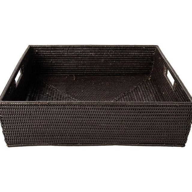 Tava Handwoven Rattan Rectangular Storage Basket, Large, Espresso