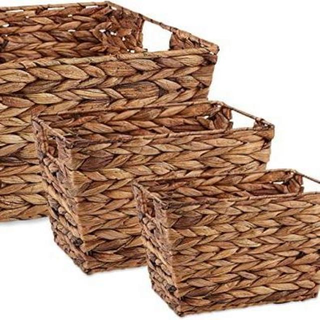 DII Hyacinth Collection Storage Baskets, Dark Brown, Small Set, Assorted Sizes, 3 Piece