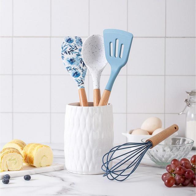 Enchante Cook With Color 5-Pc. Nylon Utensil Set & Crock- Denim Blue