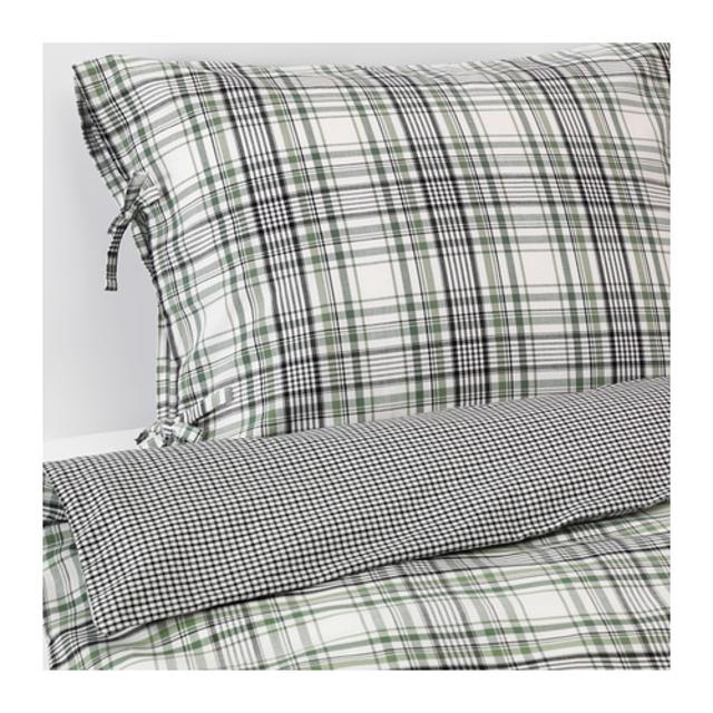 SNÄRJMÅRA Duvet cover and pillowcase(s), check, green