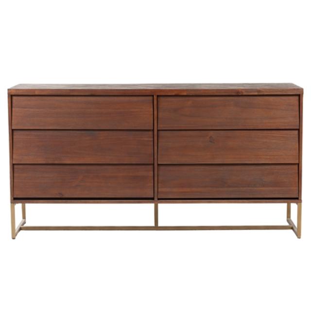 Parque 6 Drawer Dresser in Cafe/Brass Colour