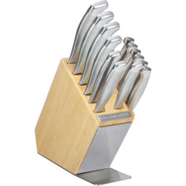KitchenAid Gourmet Stainless Steel 14-piece Cutlery Set & Natural Block