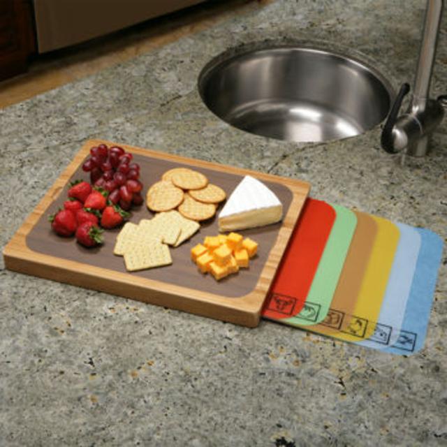 Seville Classics Bamboo Cutting Board with 7 Chopping Mats