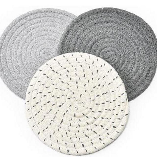 Potholders Set Trivets Set 100% Pure Cotton Thread Weave Hot Pot Holders (Gray) Set (Set of 3) Stylish Coasters, Hot Pads, Hot Mats,Spoon Rest For Cooking and Baking by Diameter 7 Inches (Gray)