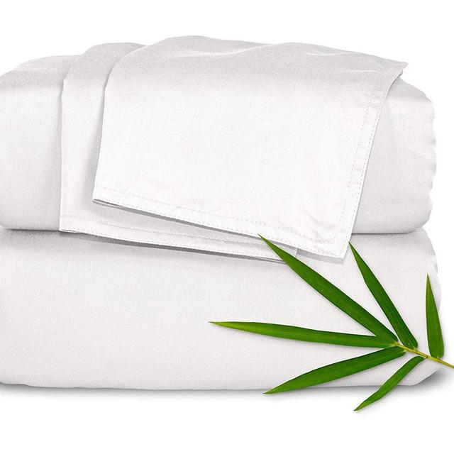 Pure Bamboo Sheets - King Size Bed Sheets 4-pc Set - 100% Organic Bamboo - Incredibly Soft - Fits Up to 16” Mattress - 1 Fitted Sheet, 1 Flat Sheet, 2 Pillowcases (King, White)