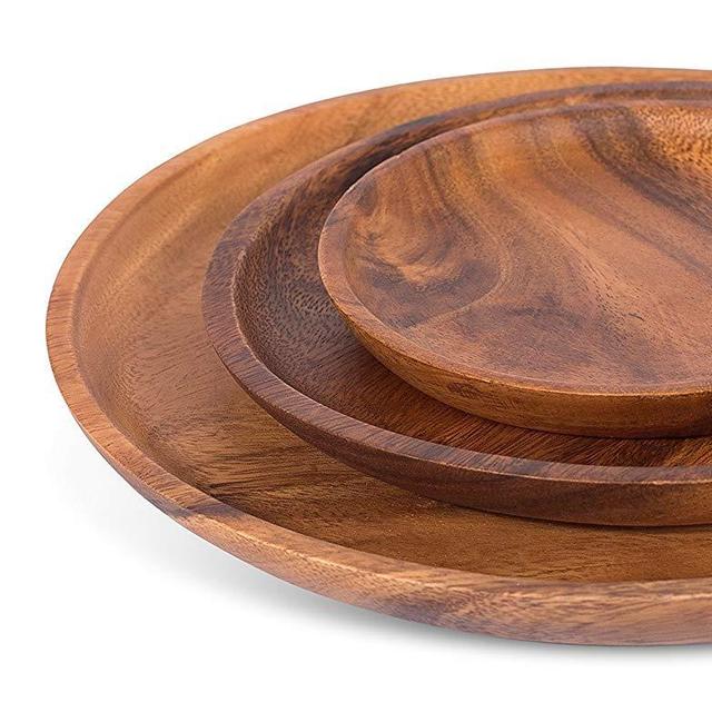 BirdRock Home Acacia Round Platters | Set of 3 | Acacia Wood Plates
