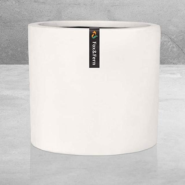10" Plant Pot by Fox & Fern - Perfectly Fits Mid Century Plant Stand - Drainage Plug - Matte White