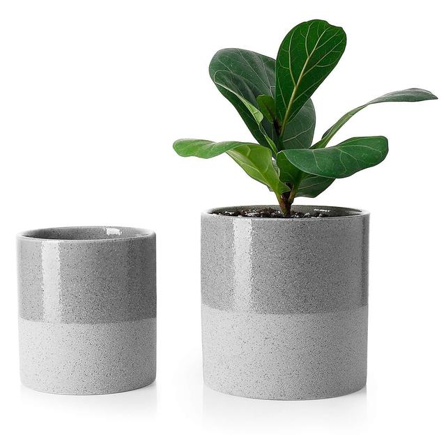 Greenaholics Plant Pots - 5.9 + 5.1 Inch Ceramic Planters for Snake Plant, Medium Indoor Plant, Vintage Style, with No Saucers, Grey