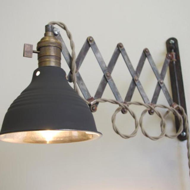 Industrial Scissor Articulating Wall Lamp Light - Antiqued Patina - Accordion lamp - Dark Gray Shop Shade