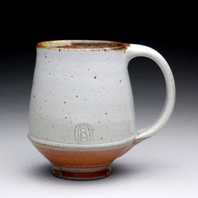 tall mug - tea cup - with satin white and orange shino glazes