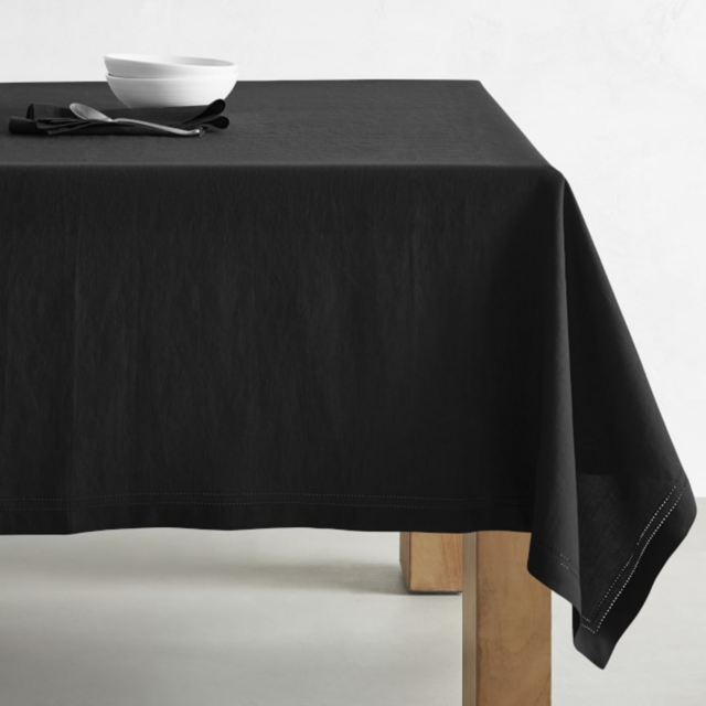 Linen Double Hemstitch Tablecloth Black 108in