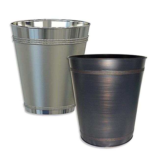 Beaded Metal Wastebasket in Stainless Steel
