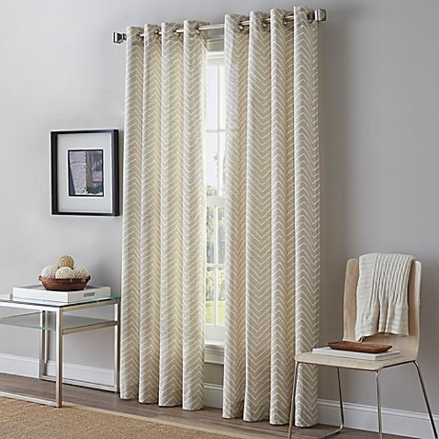Herringbone 95-Inch Grommet Top Window Curtain Panel in Linen