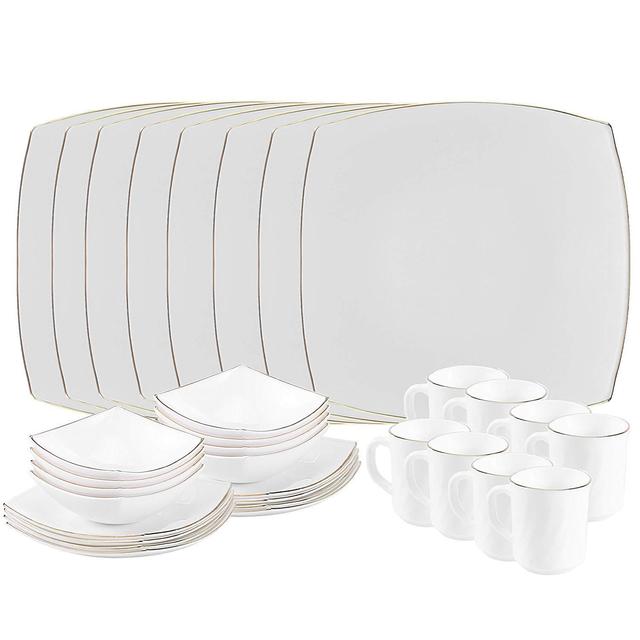 Matashi Opal Glassware Dinnerware Set – Heat Resistant – Break Resistant- Freeze Resistant – Service for 4 | Gift for Thanksgiving, Christmas, New year (Platinum Collection, Gold Rim)