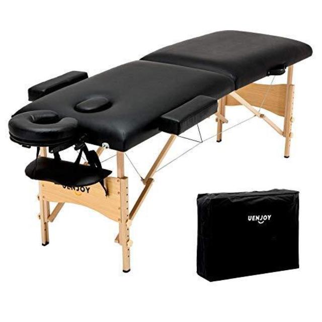Uenjoy Folding Massage Table 84'' Professional Massage Bed 2 Fold Lash Bed with Head-& Armrest, Black