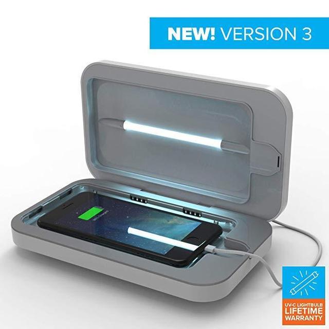 PhoneSoap 3 UV Cell Phone Sanitizer and Dual Universal Cell Phone Charger | Patented and Clinically Proven UV Light Sanitizer | Cleans and Charges All Phones - White