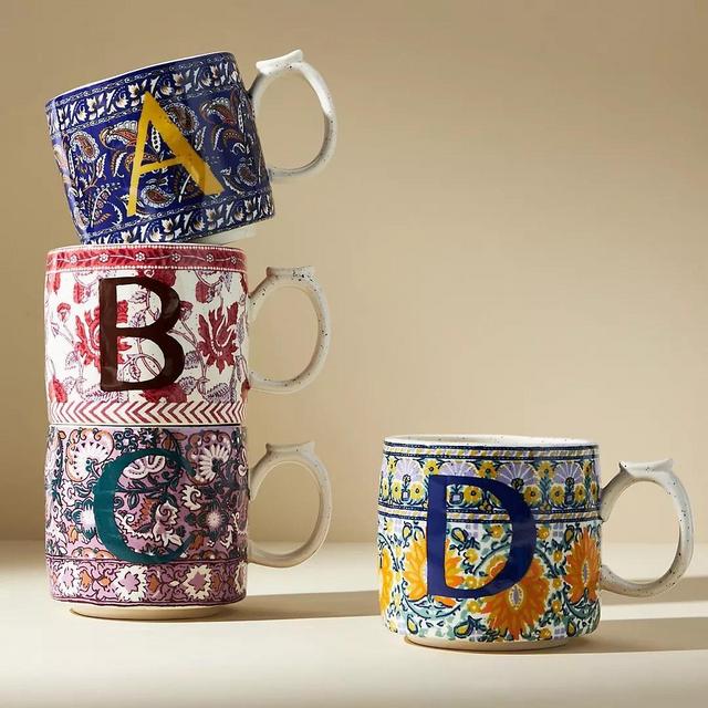 Blockprinted Monogram Mug