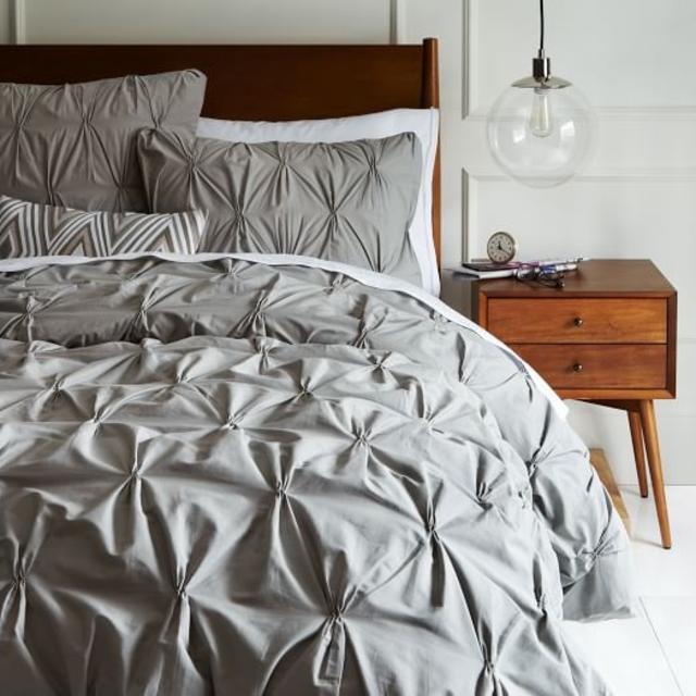 Organic Pintuck Duvet Cover, King, Feather Gray