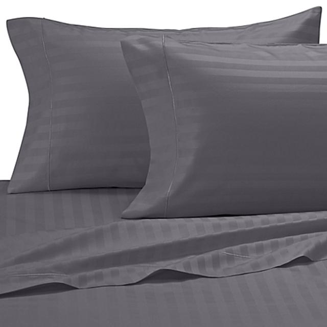 Damask Stripe 500-Thread-Count Olympic Queen Sheet Set in Grey