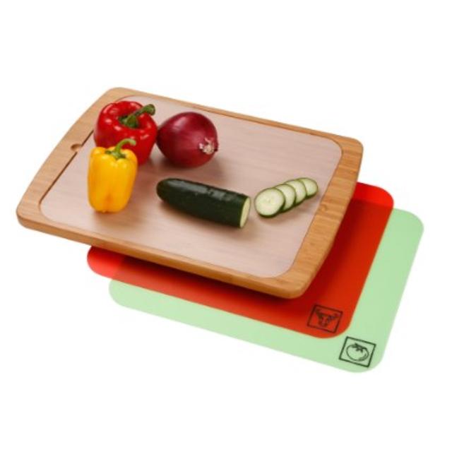 Seville Classics Bamboo Cutting Board with Removable Cutting Mats