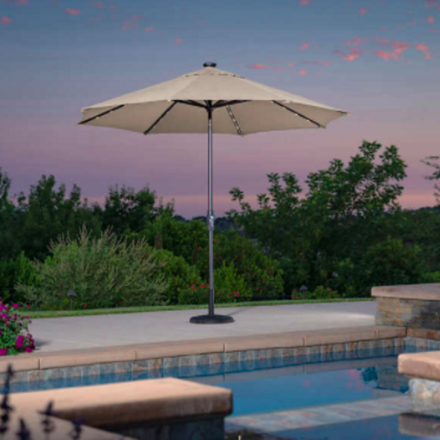 Sunvilla 10' Round Solar LED Market Umbrella - Brown