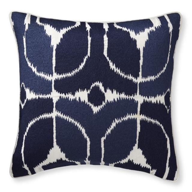 Embroidered Ikat Pillow Cover, Navy