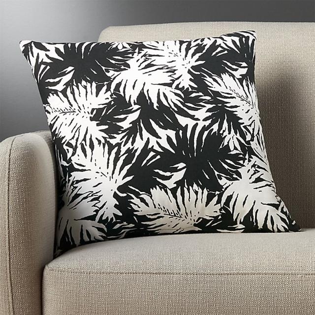 18" the hill-side palm leaves black and white pillow