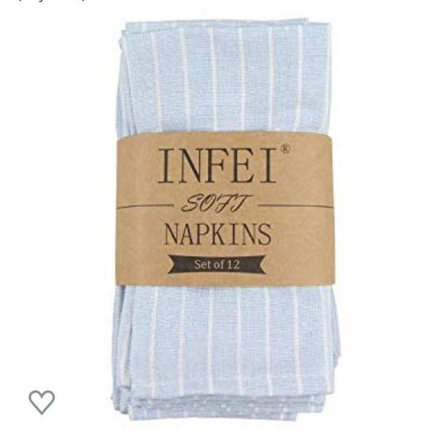 INFEI Soft White Striped Linen Cotton Dinner Cloth Napkins in SKY BLUE