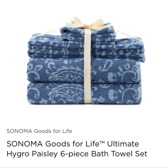 SONOMA Goods for Life™ Ultimate Hygro Paisley 6-piece Bath Towel Set in BLUE