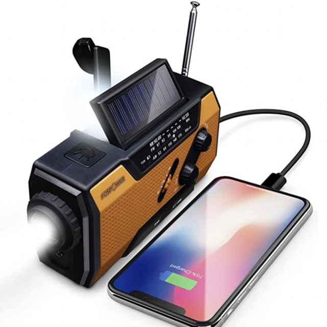 FosPower Emergency Solar Hand Crank Portable Radio, NOAA Weather Radio for Household and Outdoor Emergency with AM/FM, LED Flashlight, Reading Lamp, 2000mAh Power Bank USB Charger and SOS Alarm